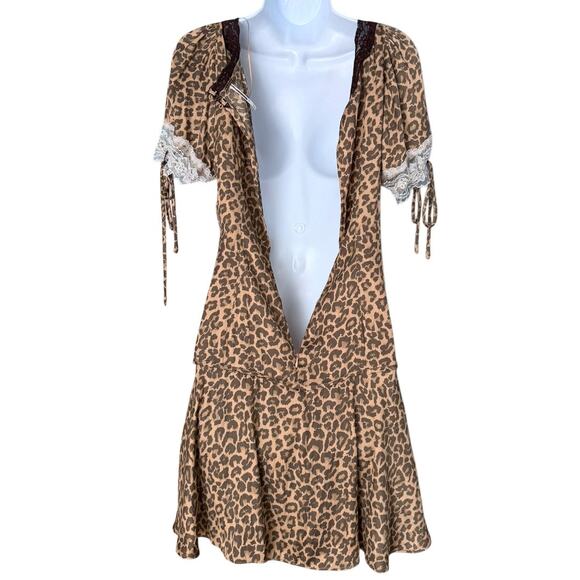 Free People Jos Animal Print Lace Satin Mini Slip Dress Women's Med V-Neck NEW - Picture 5 of 8